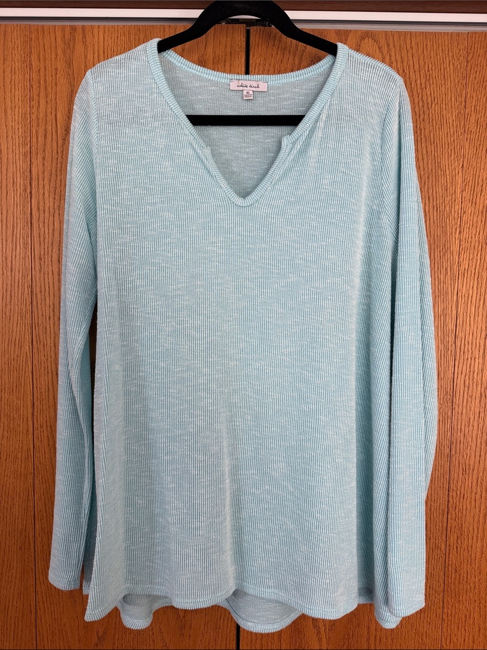 White Birch Women’s Light Aqua V-Neck Ribbed Knit Sweater